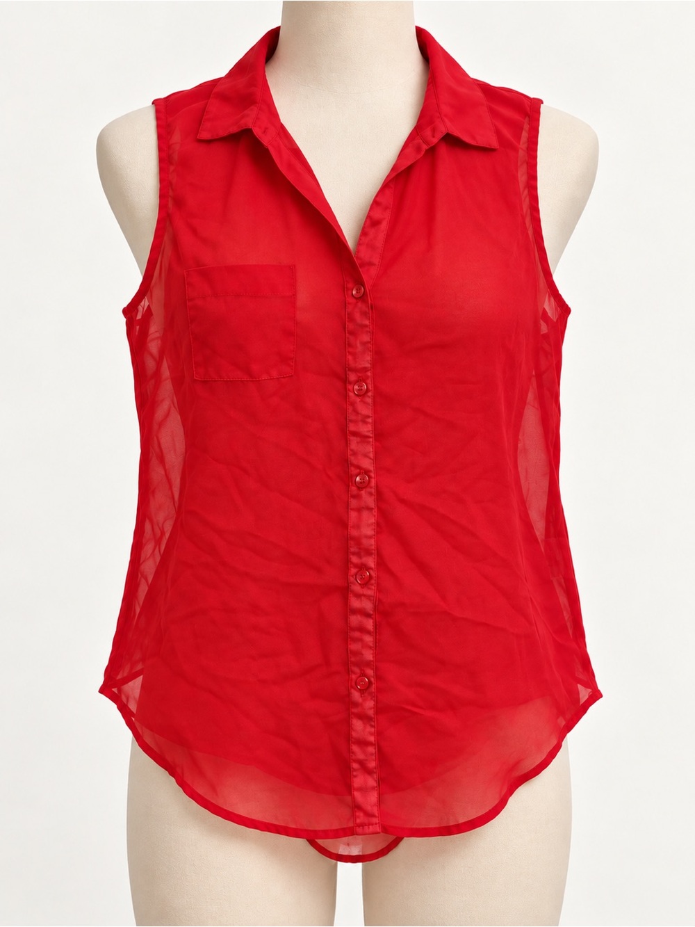 Nana USA Red Sheer Sleeveless Button-Up Blouse Size M